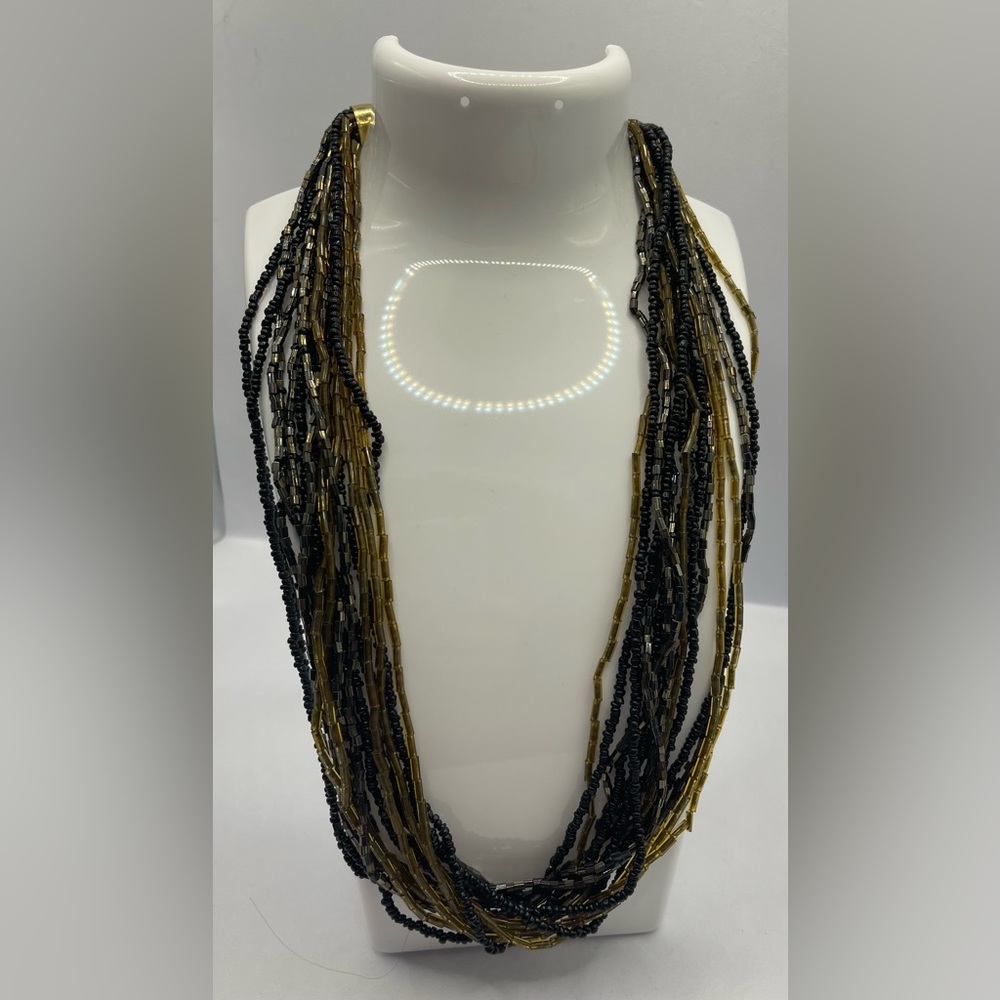 3 for $30 Artisan Multi Strand Beaded Necklace Black Seed & Brown Cylinder Beads